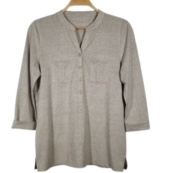 TALBOTS Preppy Lightweight Metallic Beige Top - Picture 2 of 5